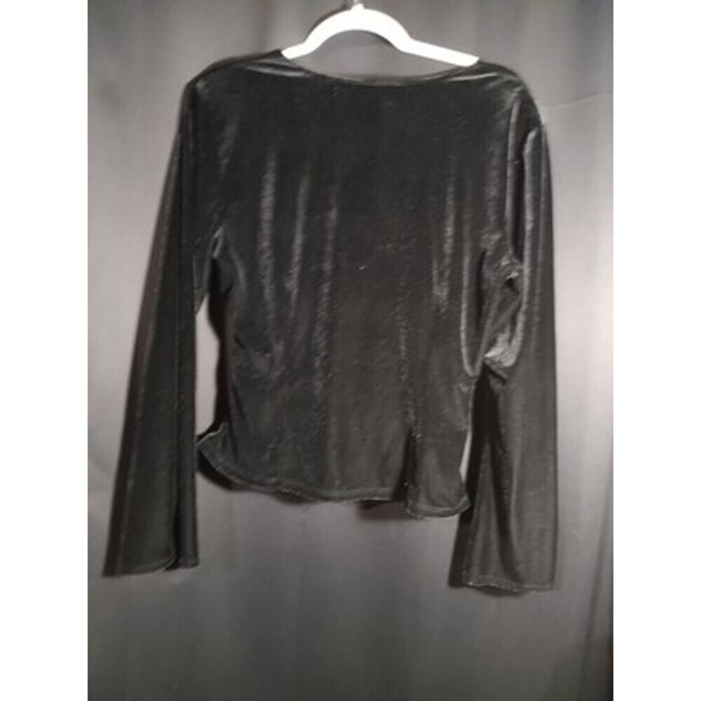 Velvet Top Size Large Black Faux Wrap Bell Sleeve Whimsigoth Fairy VTG Metaphor - Picture 6 of 6